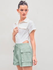 Collar Solid Button Shirt Bodysuit