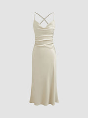 Satin Cowl Neck Sleeveless Mermaid Midi Dress