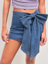 High Stretch Denim Low Rise Solid Bowknot Mini Skirt