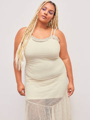Lace Floral Asymmetrical Ruffle Maxi Dress & Solid Cami Mini Dress Curve & Plus