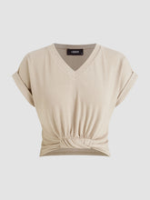 V-neck Solid Ruched Crop Top