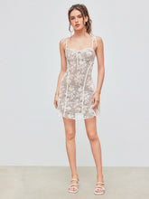 Lace Square Neck Floral Embroidery Knotted Mini Dress