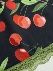 V-neck Strawberry Graphic Contrasting Binding Knotted Mini Dress