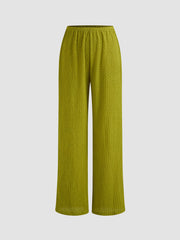Mid Rise Solid Texture Straight Leg Trousers