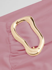 Off-shoulder Solid Ruched Buckle Short Sleeve Top
