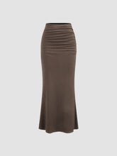 Mid Rise Solid Ruched Maxi Skirt
