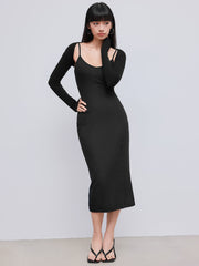 Solid V-neck Cami Midi Dress
