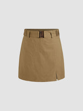 Cotton Linen Mid Rise Solid Skort With Belt