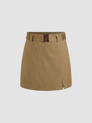 Cotton Linen Mid Rise Solid Skort With Belt