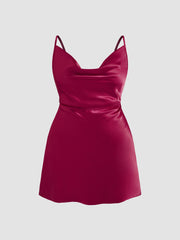 Solid Satin Cowl Neck Cami Mini Dress Curve & Plus