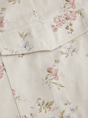 100% Cotton Mid Rise Floral Cargo Wide Leg Pants