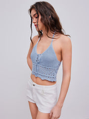 Halter Knotted Lettuce Trim Crop Cami Tank Top