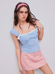 Backless Square Neck Gingham Bowknot Tank Top