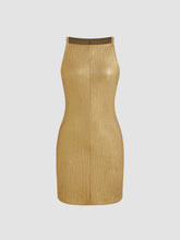 Metallic Boat Neck Solid Mini Dress