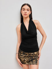 Solid Ruched Halter Top