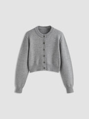 Knit Round Neckline Solid Button Cardigan
