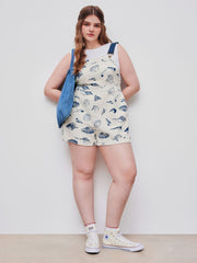 100% Cotton Shell Graphic Roll Hem Pocket Romper Curve & Plus