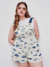 100% Cotton Shell Graphic Roll Hem Pocket Romper Curve & Plus