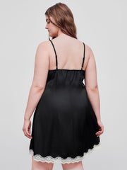 Satin V-neck Bowknot Contrasting Lace Mini Dress Curve & Plus
