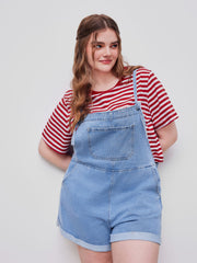Denim Pocket Ultra Short Romper Curve & Plus