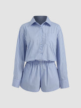 100% Cotton Collar Striped Micro Romper