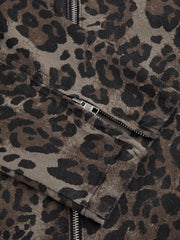 Denim Round Neckline Leopard Jacket