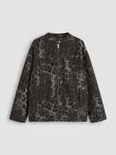 Denim Round Neckline Leopard Jacket