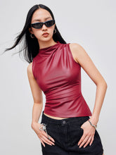 High Neck Solid Asymmetrical Hem Ruched Tank Top