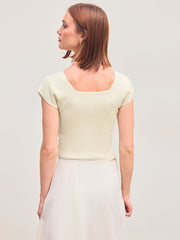 Knit V-neck Solid Crop Short Sleeve Top