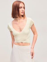 Knit V-neck Solid Crop Short Sleeve Top