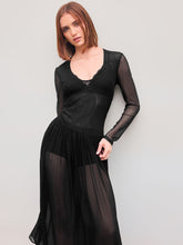 Mesh Scoop Neckline Solid See-through Maxi Dress