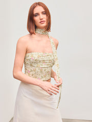 Mesh Floral Crop Tube Top With Floral Scarf