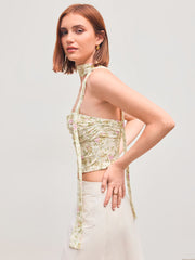 Mesh Floral Crop Tube Top With Floral Scarf