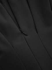 V-neck Solid Pleated Midi Dress