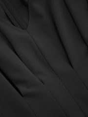V-neck Solid Pleated Midi Dress