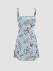 Square Neck Floral & Fruit Graphic Mini Dress