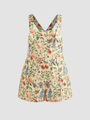 Updated Fabric Corduroy Square Neck Floral Pocket Romper Curve & Plus