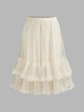 Voluminous Mesh Mid Rise Layered Tulle Ruffle Hem Solid Maxi Skirt Curve & Plus