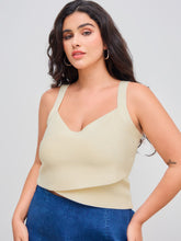 Knitted V-neck Solid Crop Tank Top Curve & Plus