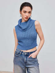 Knit High Neck Solid Rib Crop Vest