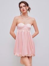 Bowknot Satin Tube Solid Bubble Hem Mini Dress