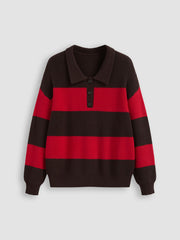 Knit Polo Striped Long Sleeve Top