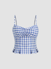 Woven V-neck Gingham Shirred Cami Top