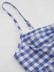Woven V-neck Gingham Shirred Cami Top