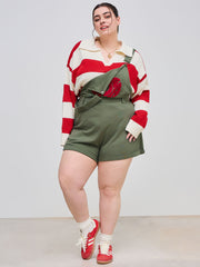 Square Neck Apple Graphic Pocket Romper Curve & Plus