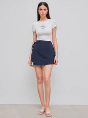 100% Cotton Mid Rise Solid Knotted Mini Skirt