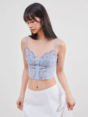Lace Floral Embroidered Crop Cami Top