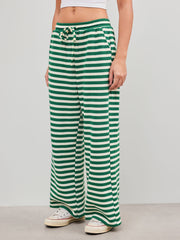 Mid Rise Striped Knotted Wide Leg Trousers