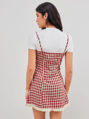 Square Neck Gingham Knotted Mini Dress