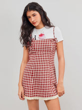 Square Neck Gingham Knotted Mini Dress